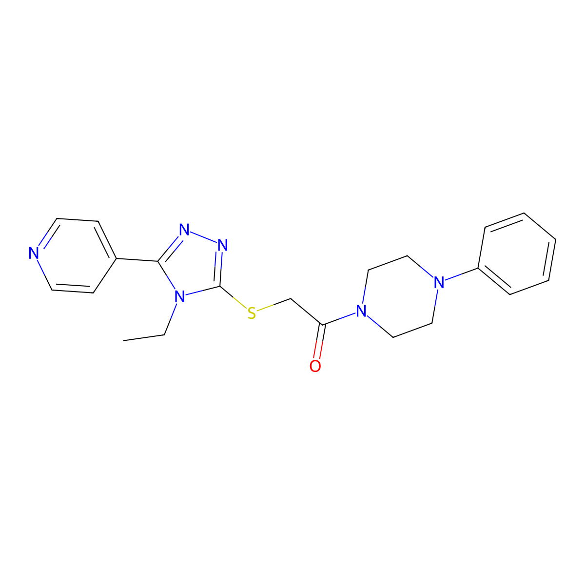 2-[(4-Ethyl-5-pyridin-4-yl-1,2,4-triazol-3-yl)sulfanyl]-1-(4-phenylpiperazin-1-yl)ethanone molecular structure, CAS 701226-45-1