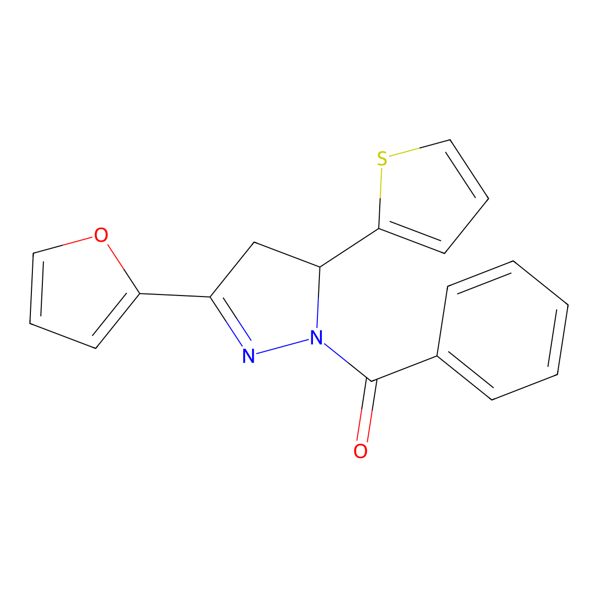 1-benzoyl-3-(2-furyl)-5-(2-thienyl)-4,5-dihydro-1H-pyrazole molecular structure, CAS 701226-57-5