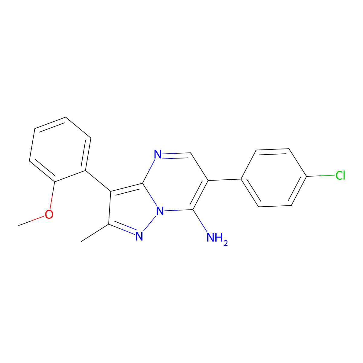6-(4-Chlorophenyl)-3-(2-methoxyphenyl)-2-methylpyrazolo[1,5-a]pyrimidin-7-amine molecular structure, CAS 701226-61-1