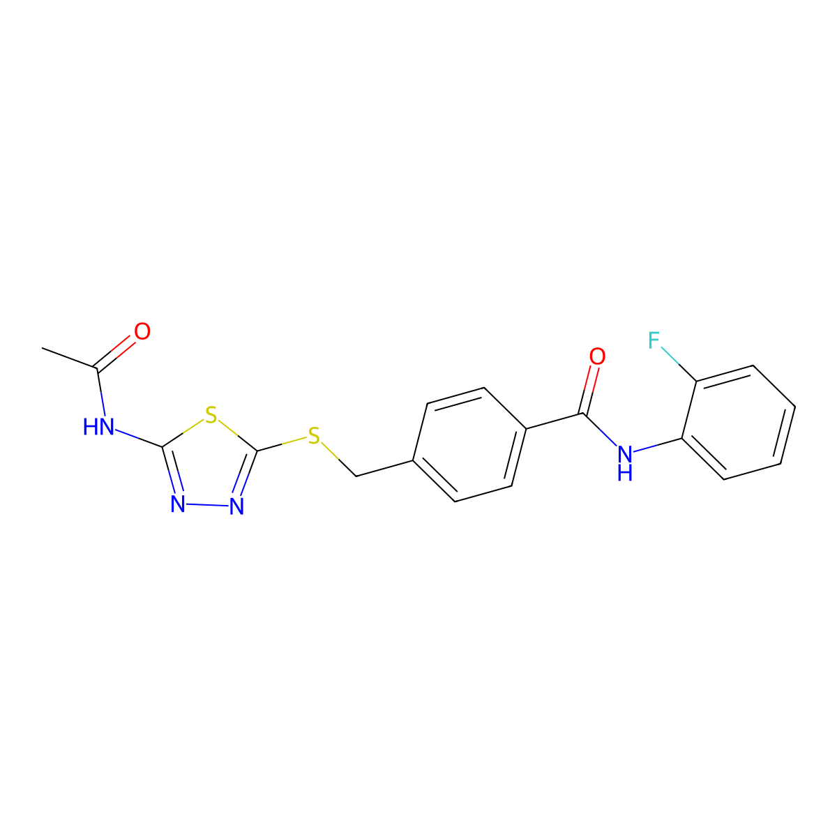 4-[(5-acetamido-1,3,4-thiadiazol-2-yl)sulfanylmethyl]-N-(2-fluorophenyl)benzamide molecular structure, CAS 701226-71-3