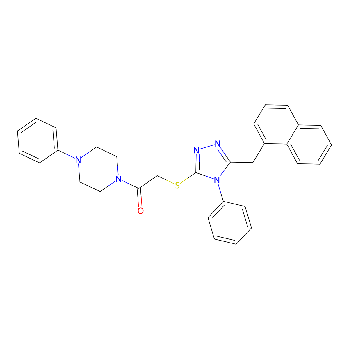 2-[[5-(Naphthalen-1-ylmethyl)-4-phenyl-1,2,4-triazol-3-yl]sulfanyl]-1-(4-phenylpiperazin-1-yl)ethanone molecular structure, CAS 701226-77-9