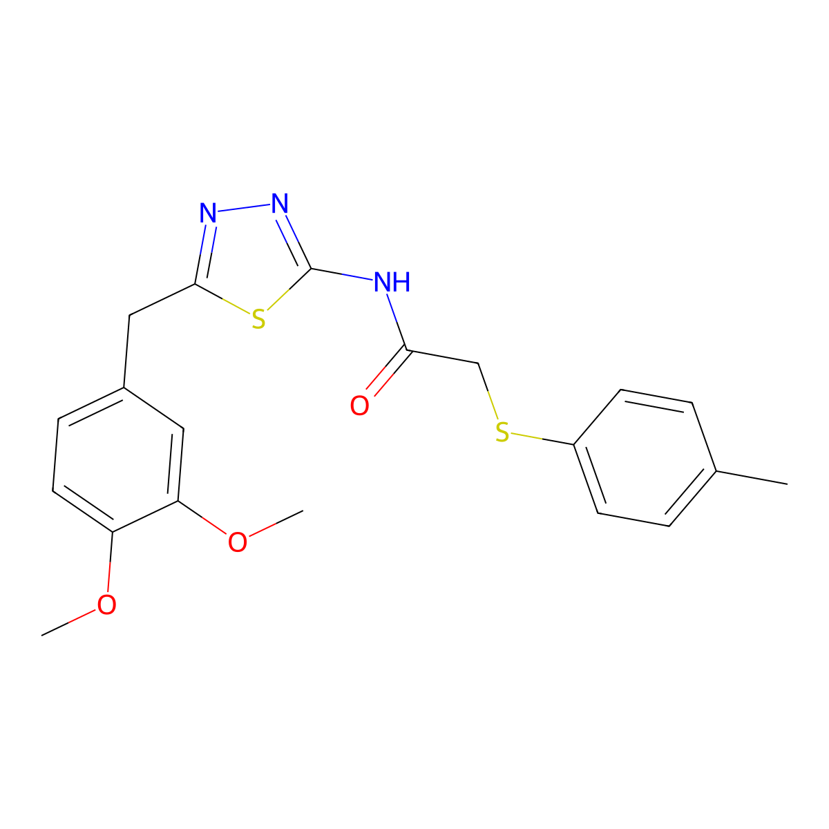 N-[5-[(3,4-dimethoxyphenyl)methyl]-1,3,4-thiadiazol-2-yl]-2-(4-methylphenyl)sulfanylacetamide molecular structure, CAS 701226-80-4