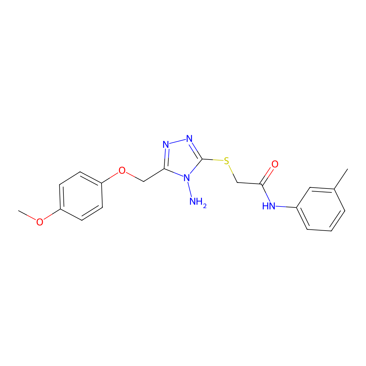 2-[[4-amino-5-[(4-methoxyphenoxy)methyl]-1,2,4-triazol-3-yl]sulfanyl]-N-(3-methylphenyl)acetamide molecular structure, CAS 701227-02-3
