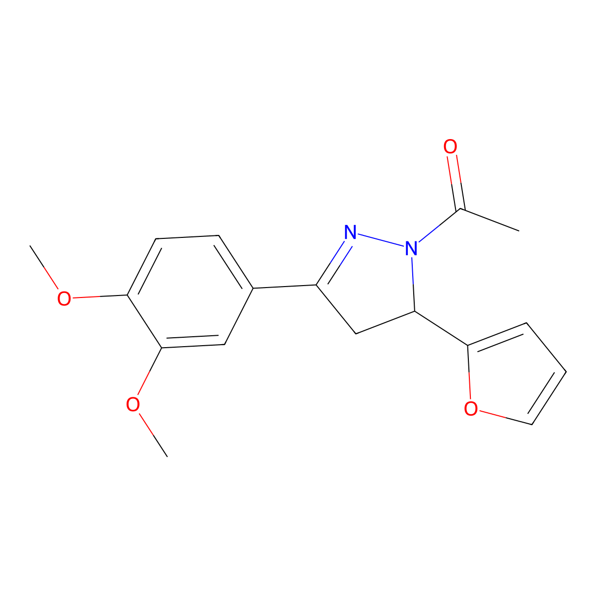 1-(3-(3,4-dimethoxyphenyl)-5-(furan-2-yl)-4,5-dihydro-1H-pyrazol-1-yl)ethanone molecular structure, CAS 701227-03-4