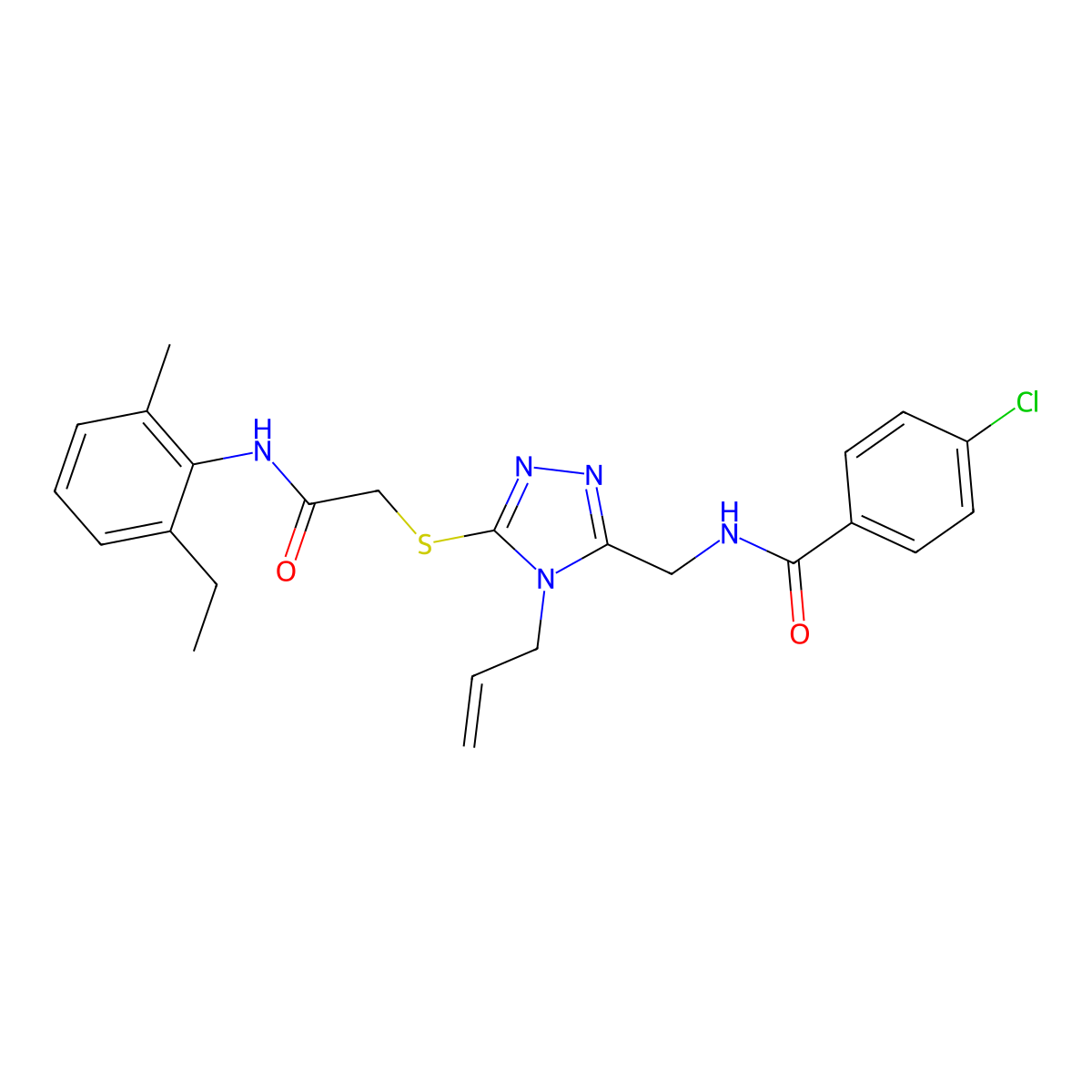 4-chloro-N-[[5-[2-(2-ethyl-6-methylanilino)-2-oxoethyl]sulfanyl-4-prop-2-enyl-1,2,4-triazol-3-yl]methyl]benzamide molecular structure, CAS 701227-07-8