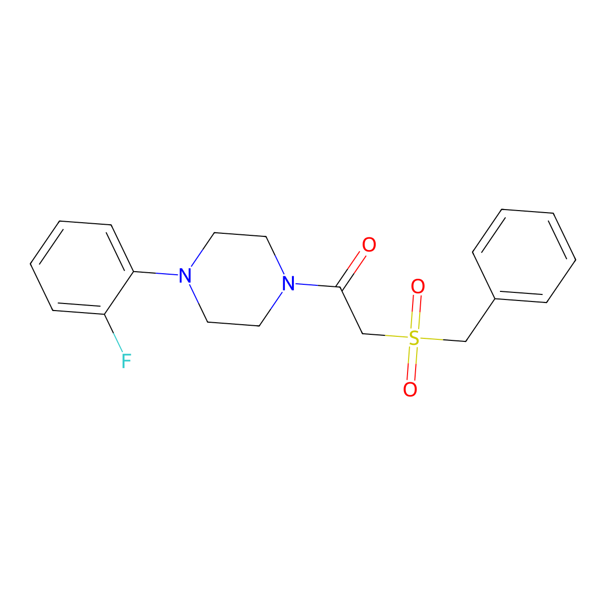 2-Benzylsulfonyl-1-[4-(2-fluorophenyl)piperazin-1-yl]ethanone molecular structure, CAS 701227-10-3