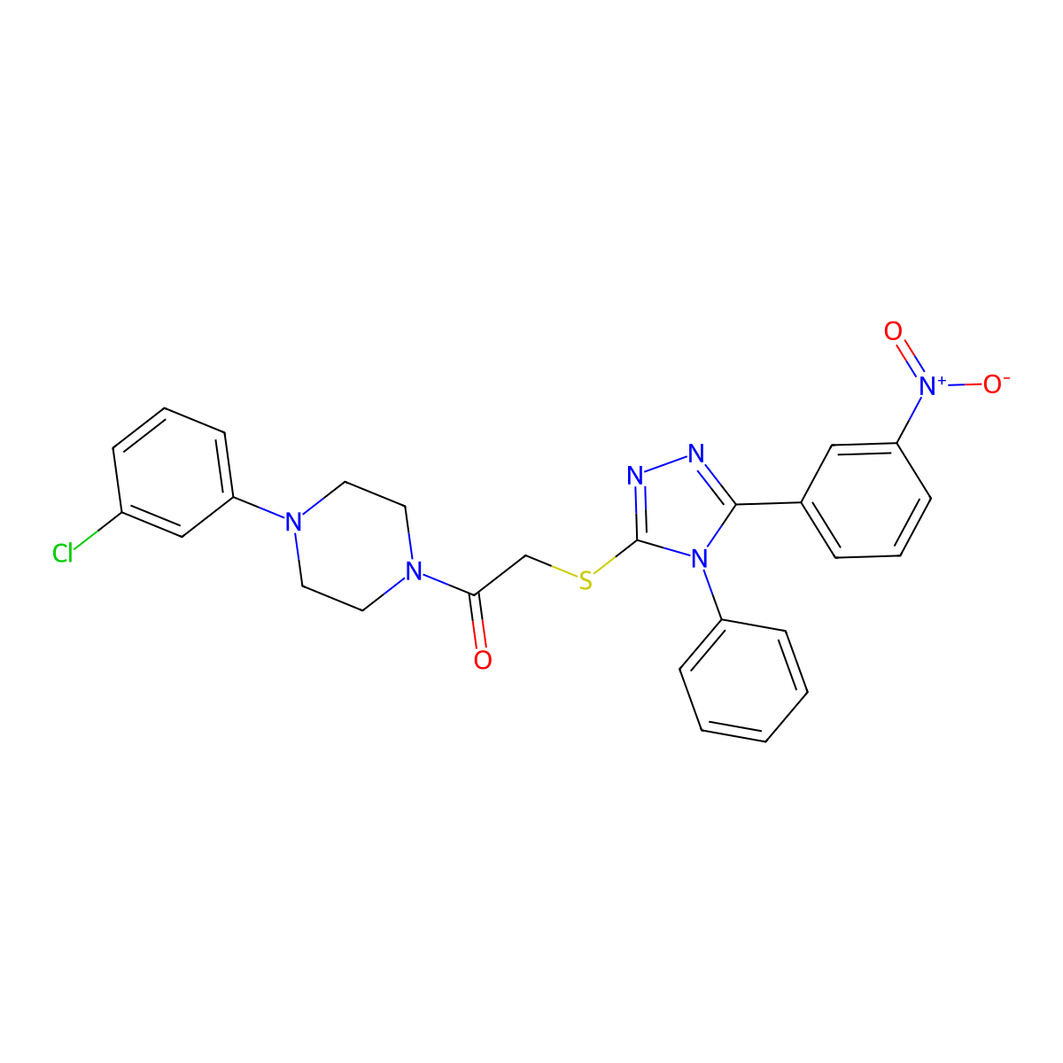 1-[4-(3-Chlorophenyl)piperazin-1-yl]-2-[[5-(3-nitrophenyl)-4-phenyl-1,2,4-triazol-3-yl]sulfanyl]ethanone molecular structure, CAS 701227-18-1