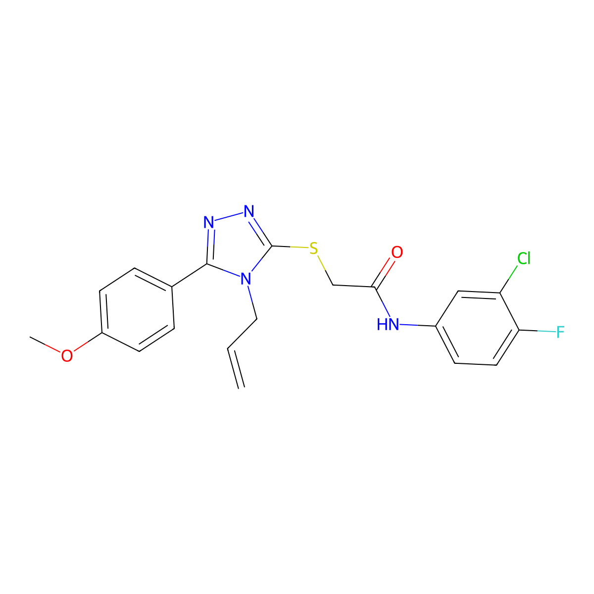 N-(3-chloro-4-fluorophenyl)-2-{[5-(4-methoxyphenyl)-4-(prop-2-en-1-yl)-4H-1,2,4-triazol-3-yl]sulfanyl}acetamide molecular structure, CAS 701227-27-2