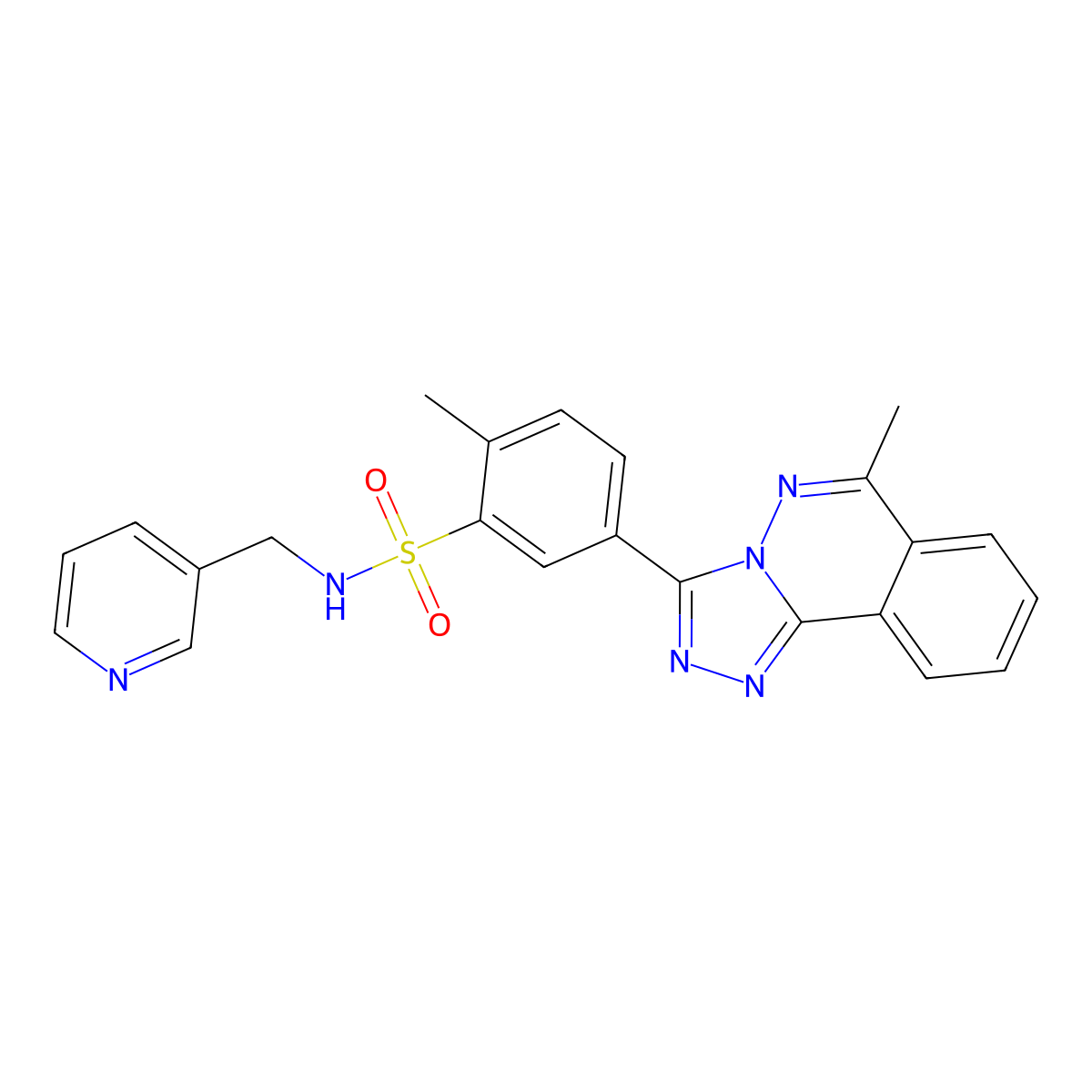 2-methyl-5-(6-methyl-[1,2,4]triazolo[3,4-a]phthalazin-3-yl)-N-(pyridin-3-ylmethyl)benzenesulfonamide molecular structure, CAS 701227-37-4