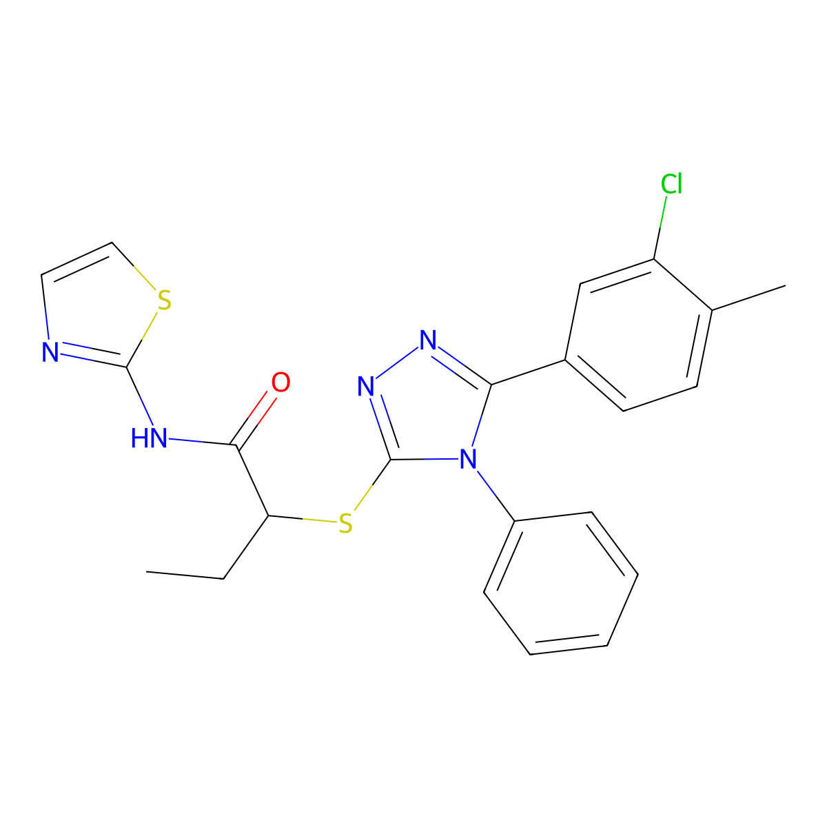 2-[[5-(3-chloro-4-methylphenyl)-4-phenyl-1,2,4-triazol-3-yl]sulfanyl]-N-(1,3-thiazol-2-yl)butanamide molecular structure, CAS 701227-42-1