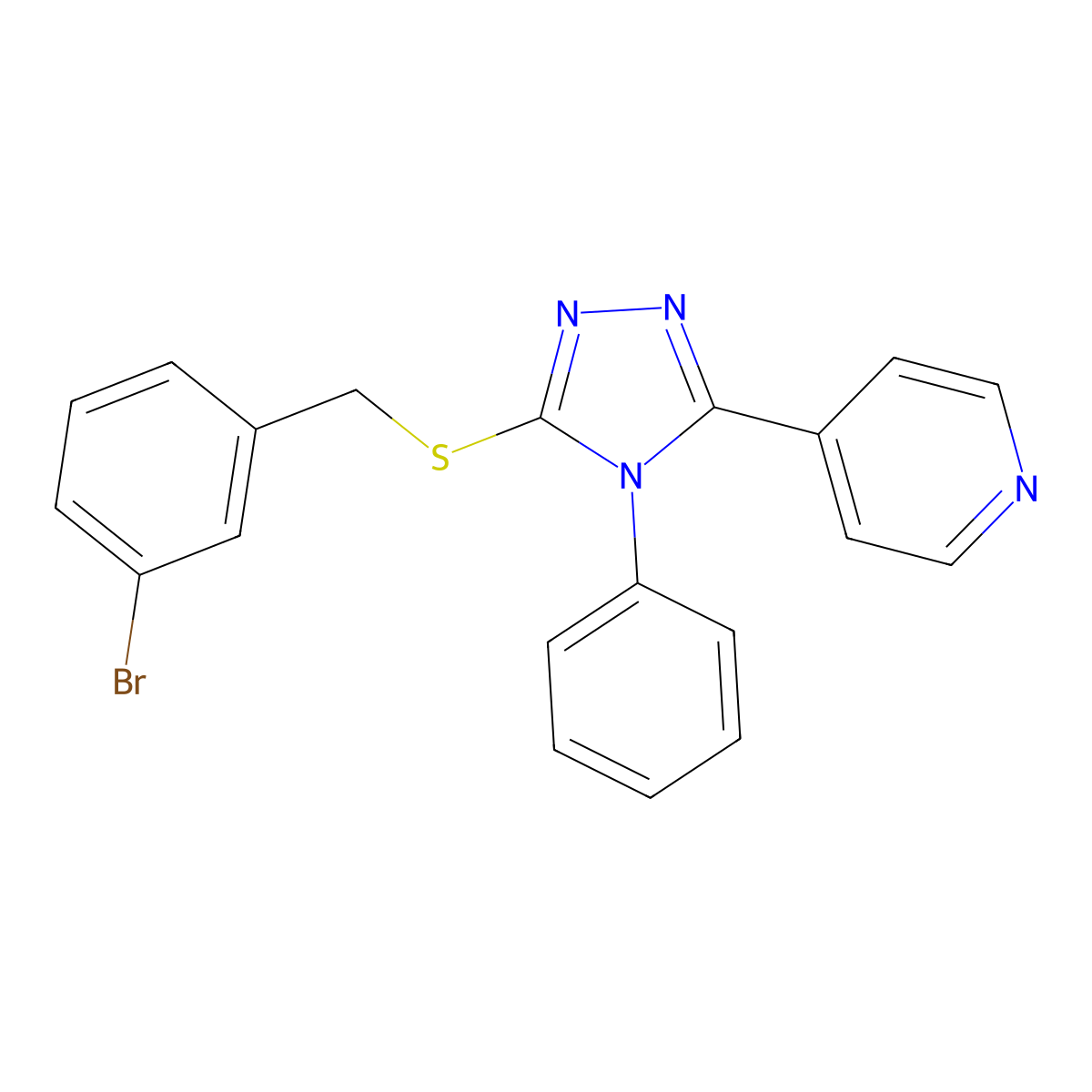 4-[5-[(3-Bromophenyl)methylsulfanyl]-4-phenyl-1,2,4-triazol-3-yl]pyridine molecular structure, CAS 701227-44-3