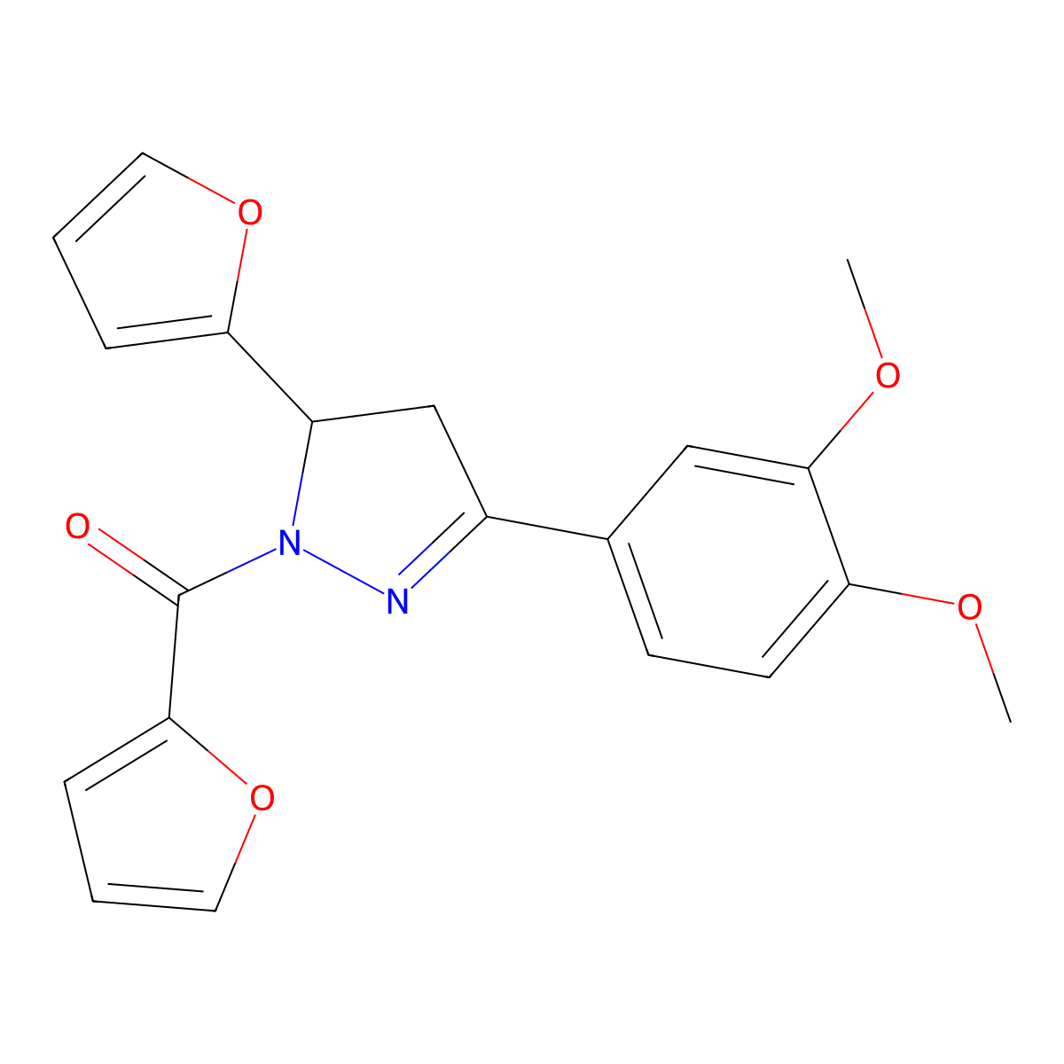 [5-(3,4-Dimethoxyphenyl)-3-(furan-2-yl)-3,4-dihydropyrazol-2-yl]-(furan-2-yl)methanone molecular structure, CAS 701227-64-7