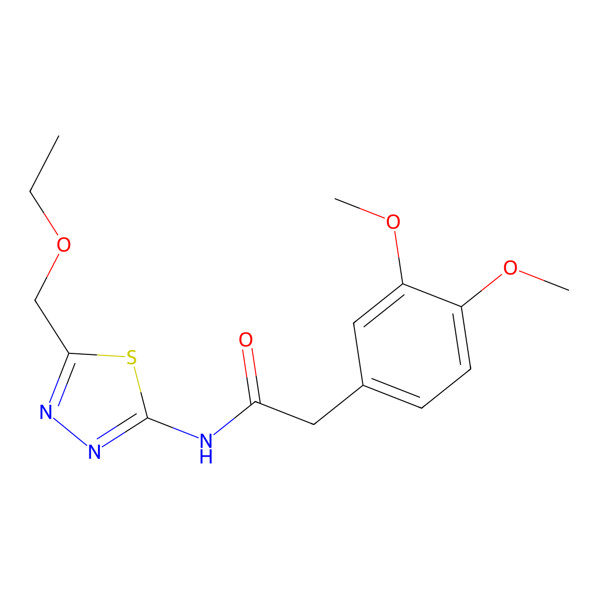 2-(3,4-dimethoxyphenyl)-N-[5-(ethoxymethyl)-1,3,4-thiadiazol-2-yl]acetamide molecular structure, CAS 701227-79-4