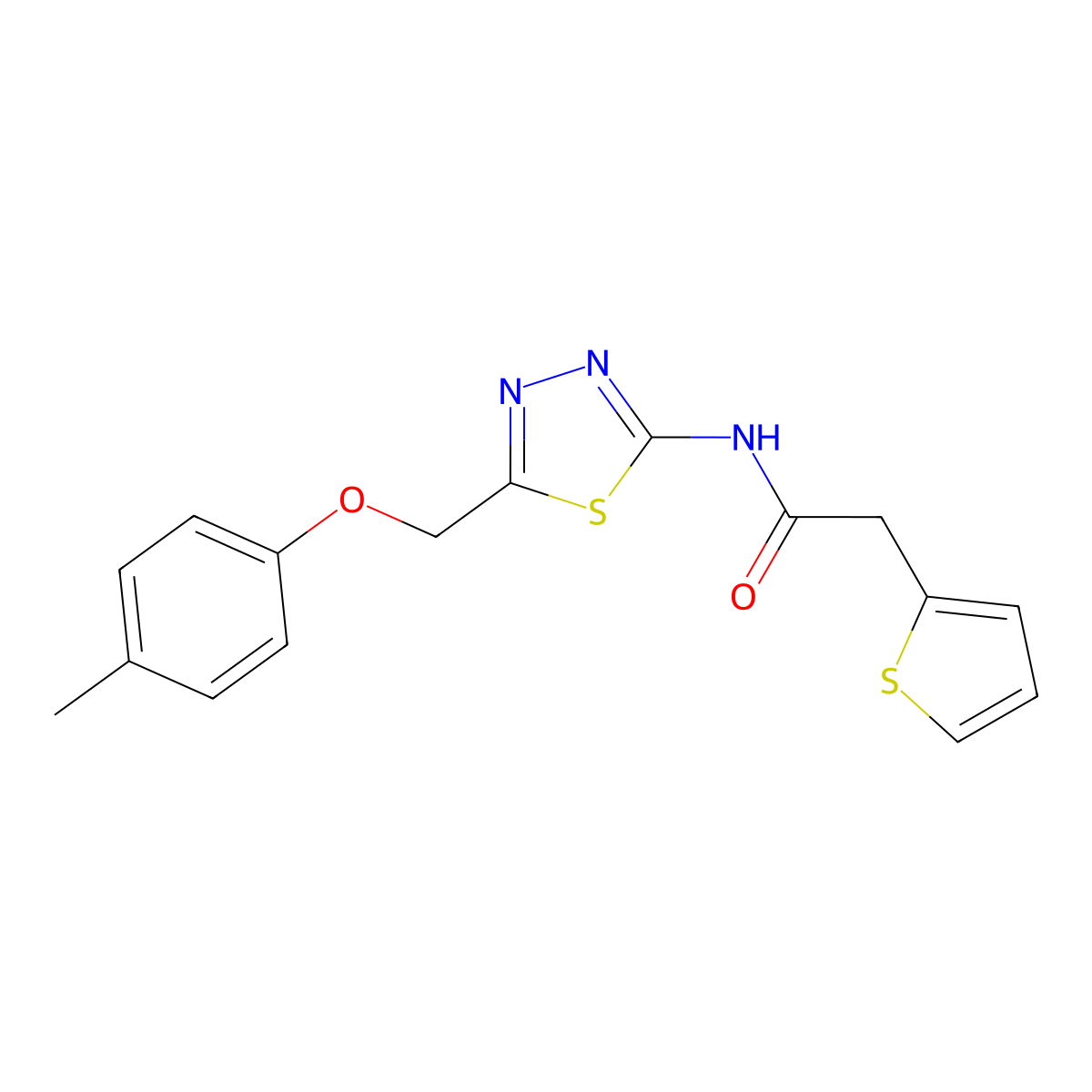 N-{5-[(4-methylphenoxy)methyl]-1,3,4-thiadiazol-2-yl}-2-(2-thienyl)acetamide molecular structure, CAS 701227-92-1