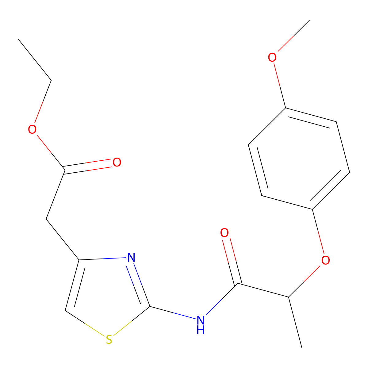 Ethyl (2-{[2-(4-methoxyphenoxy)propanoyl]amino}-1,3-thiazol-4-yl)acetate molecular structure, CAS 701228-02-6