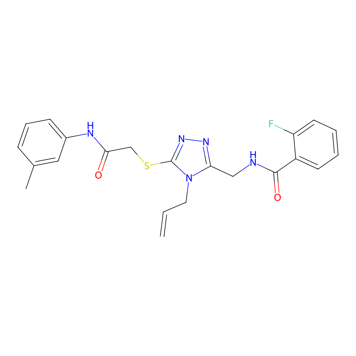 2-fluoro-N-[[5-[2-(3-methylanilino)-2-oxoethyl]sulfanyl-4-prop-2-enyl-1,2,4-triazol-3-yl]methyl]benzamide molecular structure, CAS 701228-07-1