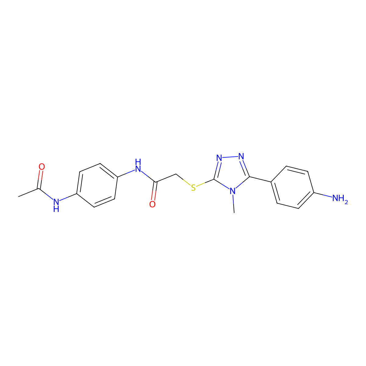 N-(4-acetamidophenyl)-2-[[5-(4-aminophenyl)-4-methyl-1,2,4-triazol-3-yl]sulfanyl]acetamide molecular structure, CAS 701228-12-8