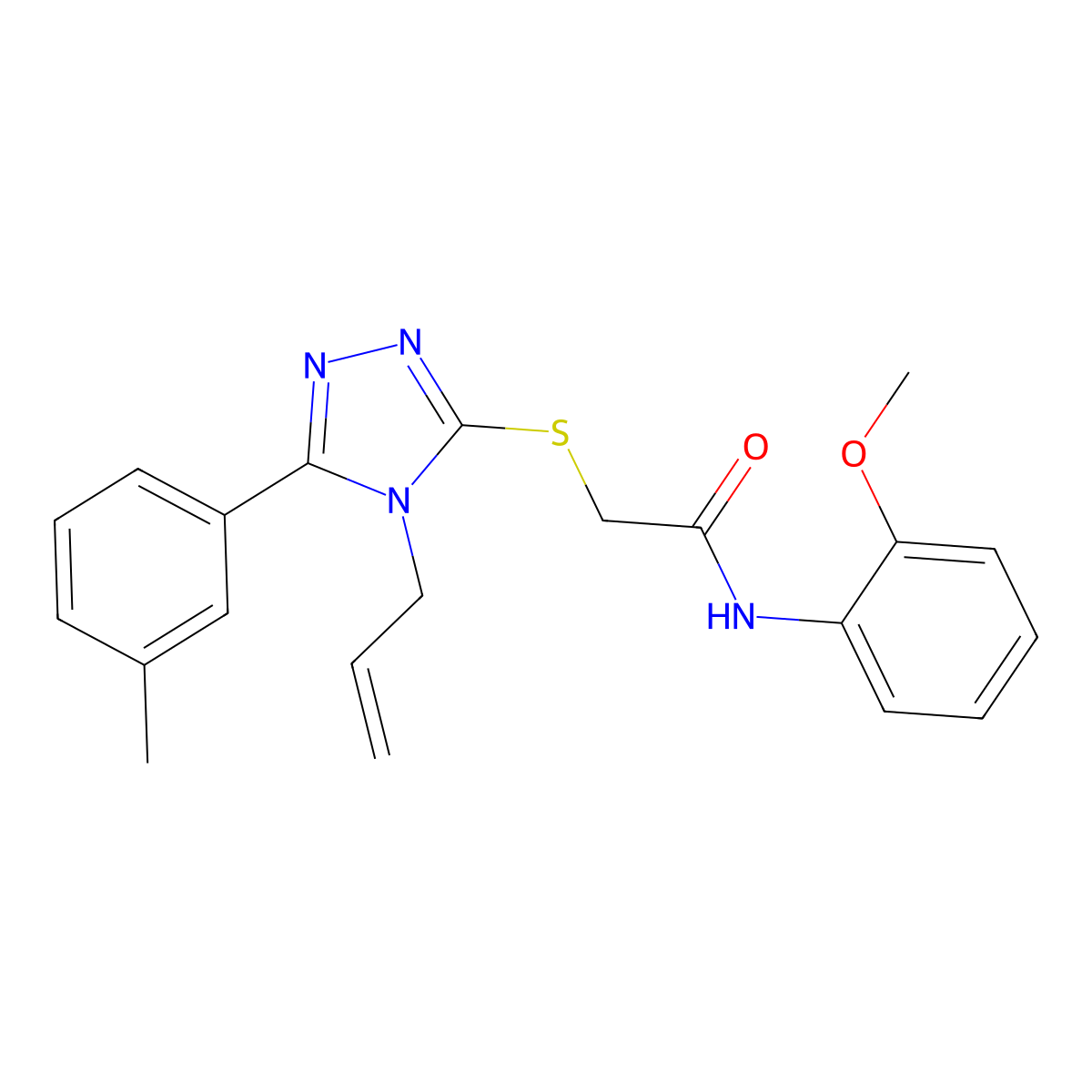 N-(2-methoxyphenyl)-2-{[5-(3-methylphenyl)-4-(prop-2-en-1-yl)-4H-1,2,4-triazol-3-yl]sulfanyl}acetamide molecular structure, CAS 701228-21-9