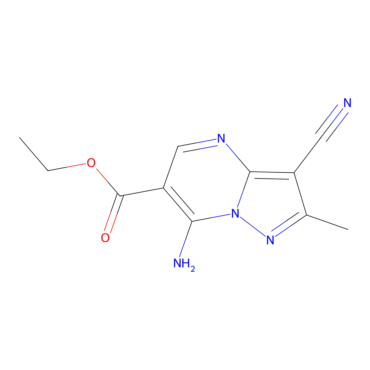 Ethyl 7-amino-3-cyano-2-methylpyrazolo[1,5-a]pyrimidine-6-carboxylate molecular structure, CAS 701228-22-0