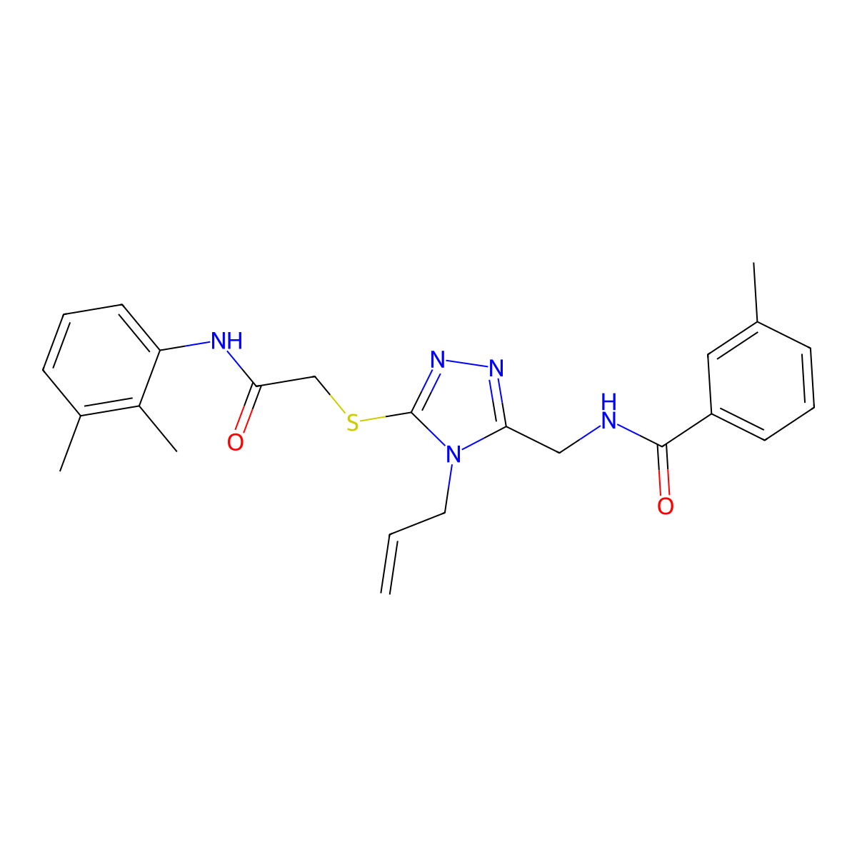 N-[[5-[2-(2,3-dimethylanilino)-2-oxoethyl]sulfanyl-4-prop-2-enyl-1,2,4-triazol-3-yl]methyl]-3-methylbenzamide molecular structure, CAS 701228-28-6