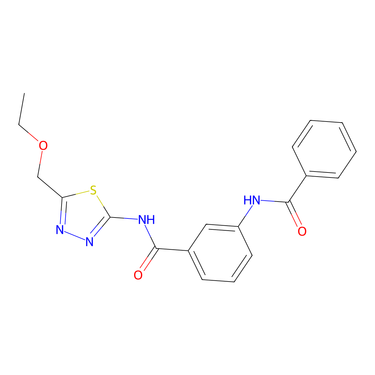 3-benzamido-N-[5-(ethoxymethyl)-1,3,4-thiadiazol-2-yl]benzamide molecular structure, CAS 701228-56-0