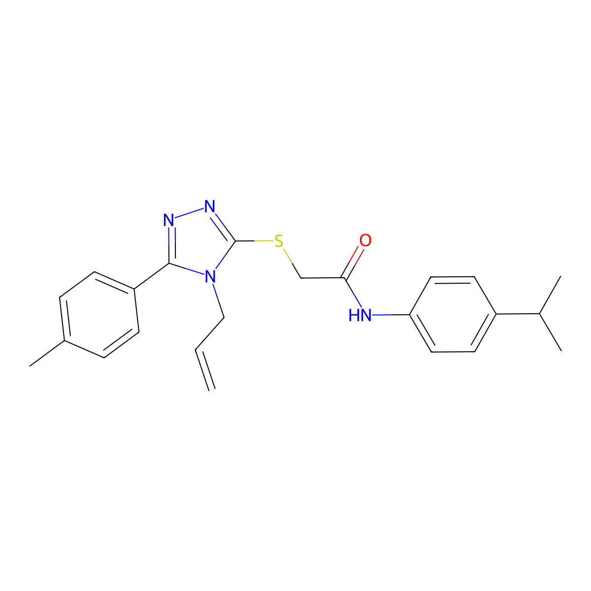 2-[[5-(4-methylphenyl)-4-prop-2-enyl-1,2,4-triazol-3-yl]sulfanyl]-N-(4-propan-2-ylphenyl)acetamide molecular structure, CAS 701228-67-3
