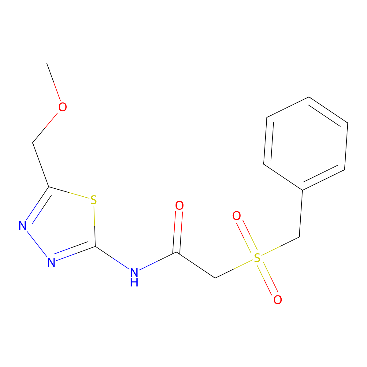 2-(benzylsulfonyl)-N-[5-(methoxymethyl)-1,3,4-thiadiazol-2-yl]acetamide molecular structure, CAS 701228-76-4