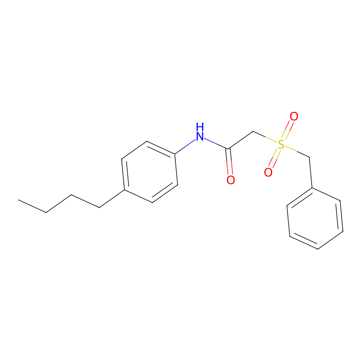 2-benzylsulfonyl-N-(4-butylphenyl)acetamide molecular structure, CAS 701228-78-6