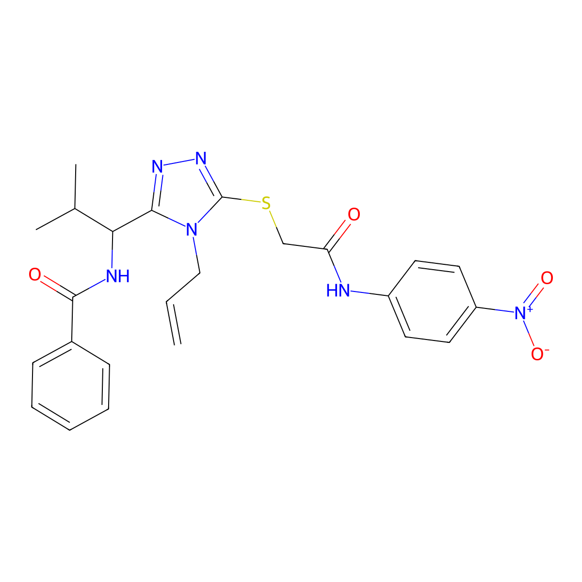 N-[2-methyl-1-[5-[2-(4-nitroanilino)-2-oxoethyl]sulfanyl-4-prop-2-enyl-1,2,4-triazol-3-yl]propyl]benzamide molecular structure, CAS 701228-92-4