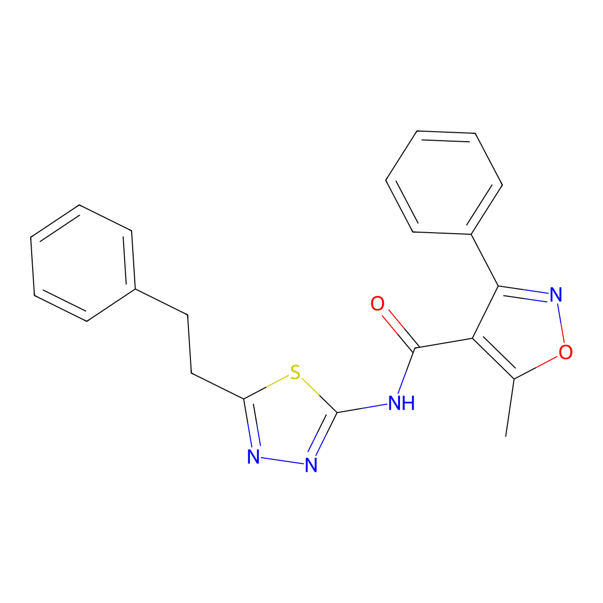5-methyl-3-phenyl-N-[5-(2-phenylethyl)-1,3,4-thiadiazol-2-yl]-1,2-oxazole-4-carboxamide molecular structure, CAS 701228-99-1