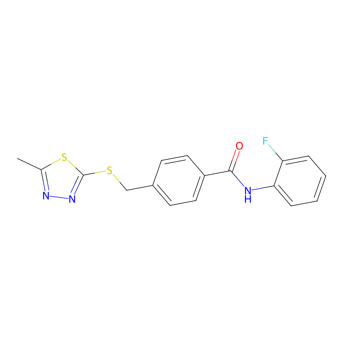 N-(2-fluorophenyl)-4-[(5-methyl-1,3,4-thiadiazol-2-yl)sulfanylmethyl]benzamide molecular structure, CAS 701229-08-5