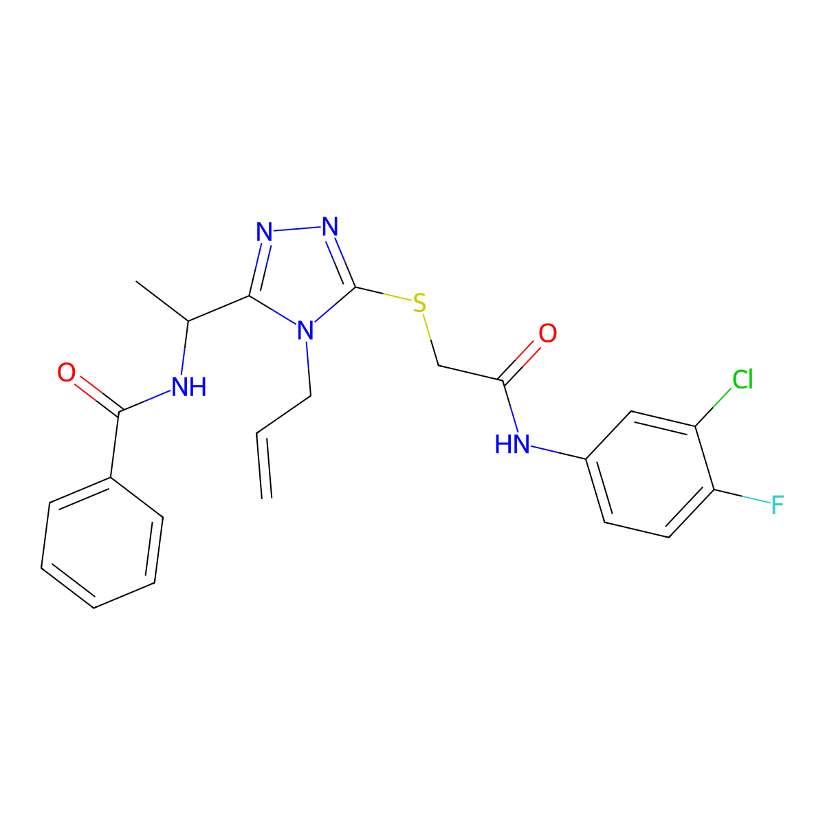 N-{1-[5-({2-[(3-chloro-4-fluorophenyl)amino]-2-oxoethyl}sulfanyl)-4-(prop-2-en-1-yl)-4H-1,2,4-triazol-3-yl]ethyl}benzamide molecular structure, CAS 701229-30-3