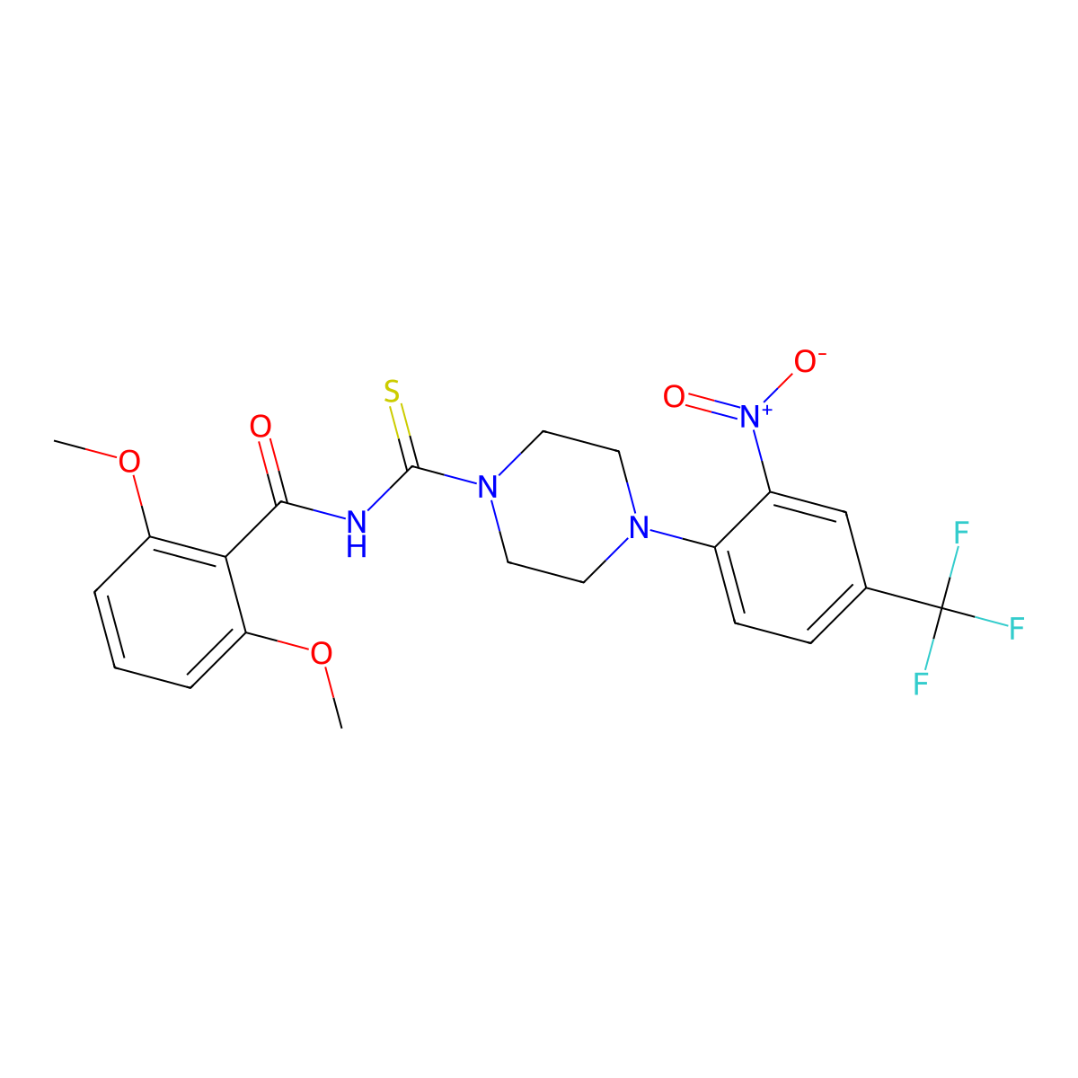 2,6-dimethoxy-N-[4-[2-nitro-4-(trifluoromethyl)phenyl]piperazine-1-carbothioyl]benzamide molecular structure, CAS 701229-32-5