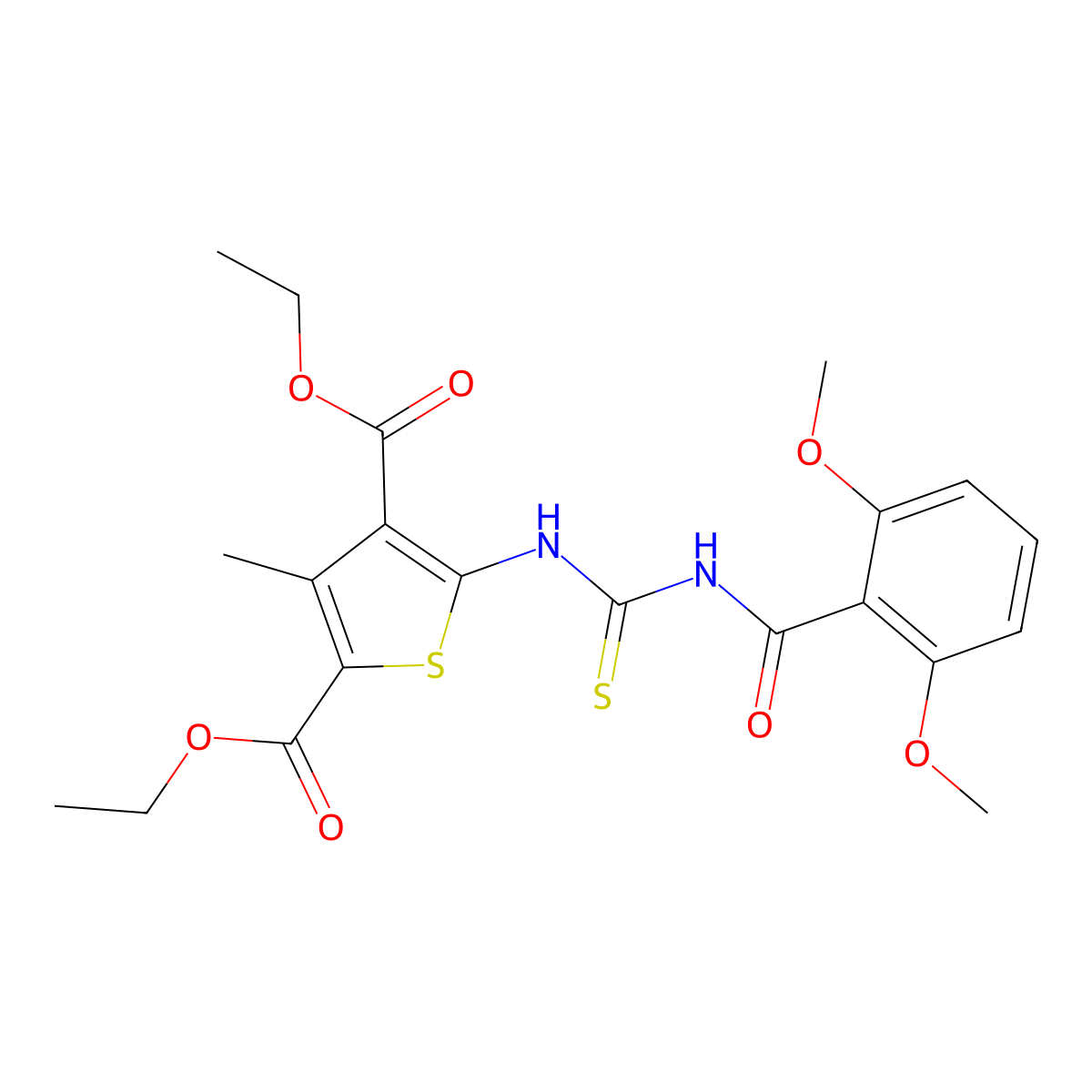 Diethyl 5-({[(2,6-dimethoxyphenyl)carbonyl]carbamothioyl}amino)-3-methylthiophene-2,4-dicarboxylate molecular structure, CAS 701229-64-3
