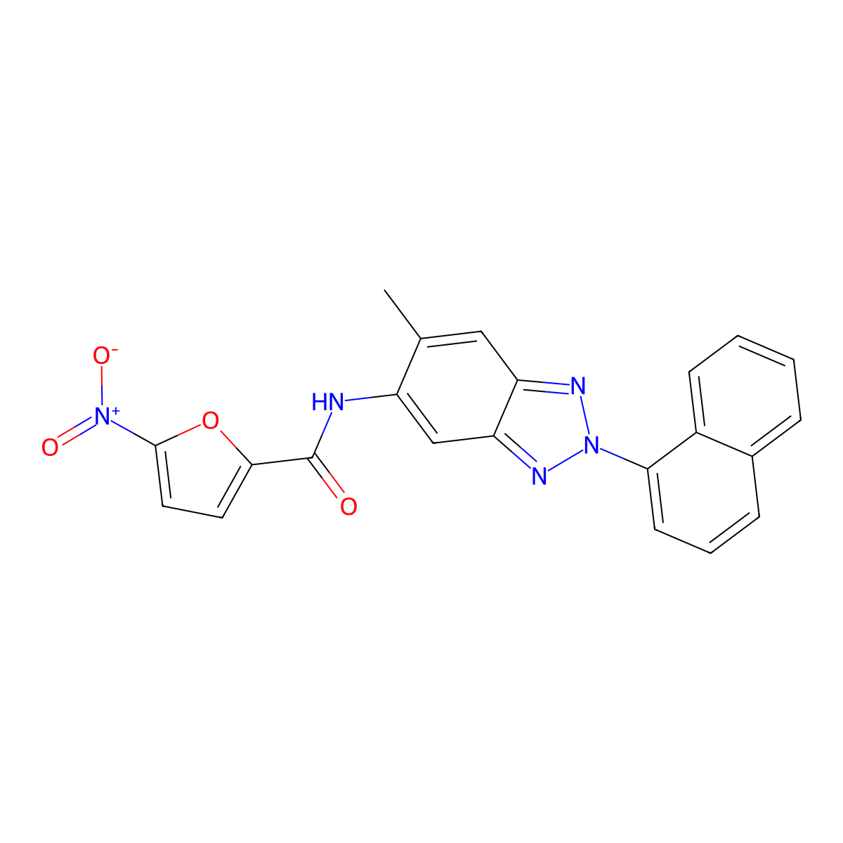 N-(6-methyl-2-naphthalen-1-ylbenzotriazol-5-yl)-5-nitrofuran-2-carboxamide molecular structure, CAS 701229-65-4