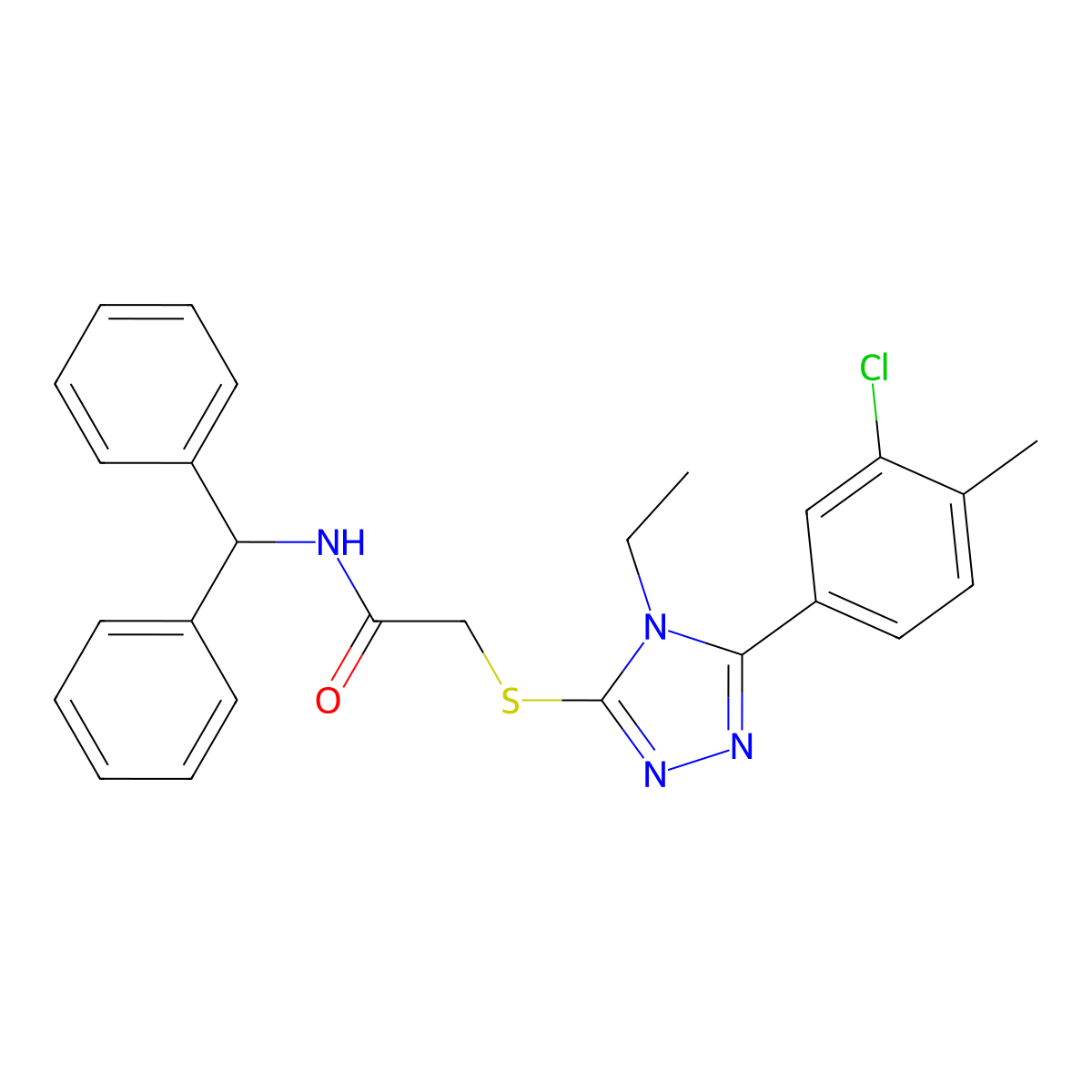 N-benzhydryl-2-[[5-(3-chloro-4-methylphenyl)-4-ethyl-1,2,4-triazol-3-yl]sulfanyl]acetamide molecular structure, CAS 701229-74-5