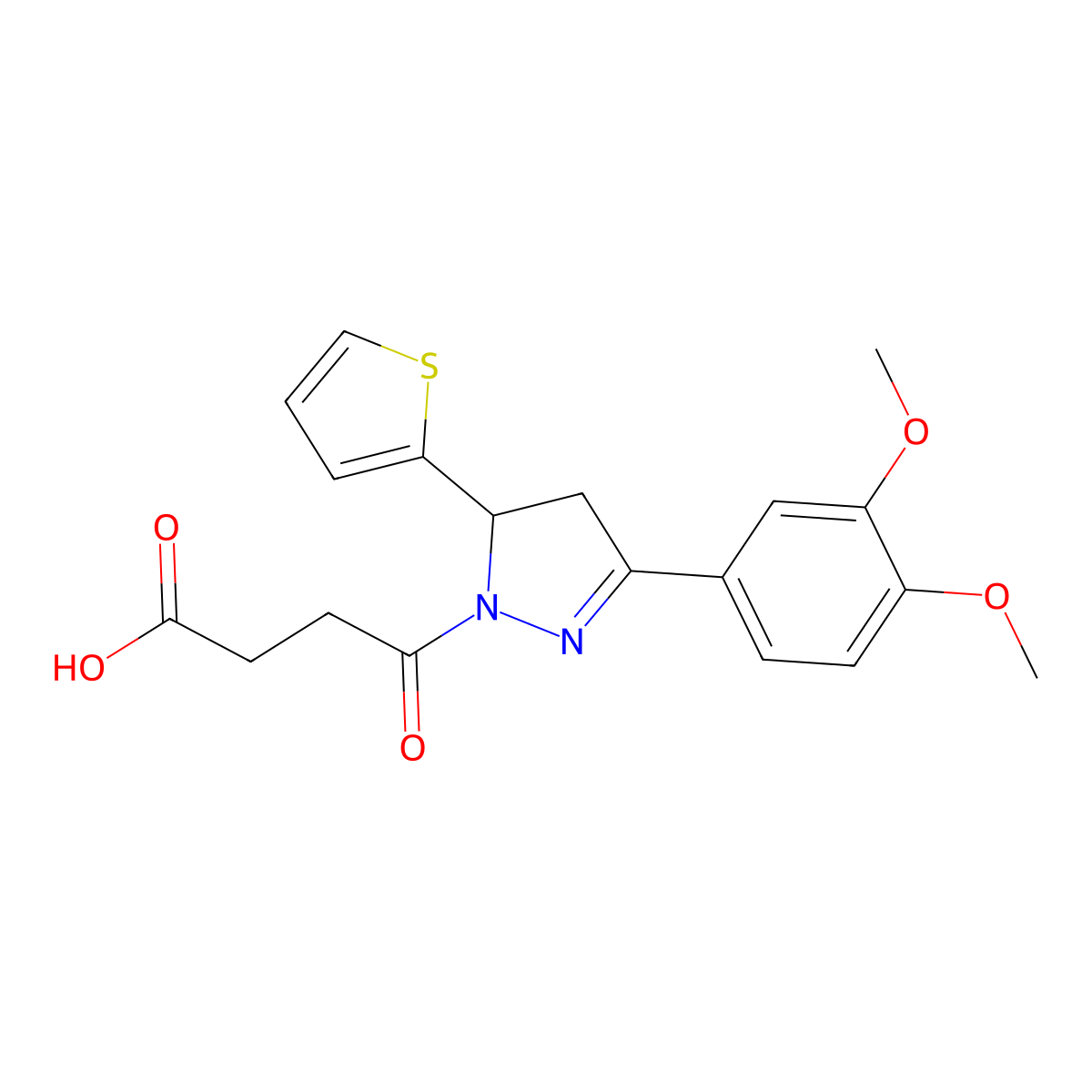 4-[5-(3,4-Dimethoxyphenyl)-3-thiophen-2-yl-3,4-dihydropyrazol-2-yl]-4-oxobutanoic acid molecular structure, CAS 701229-77-8