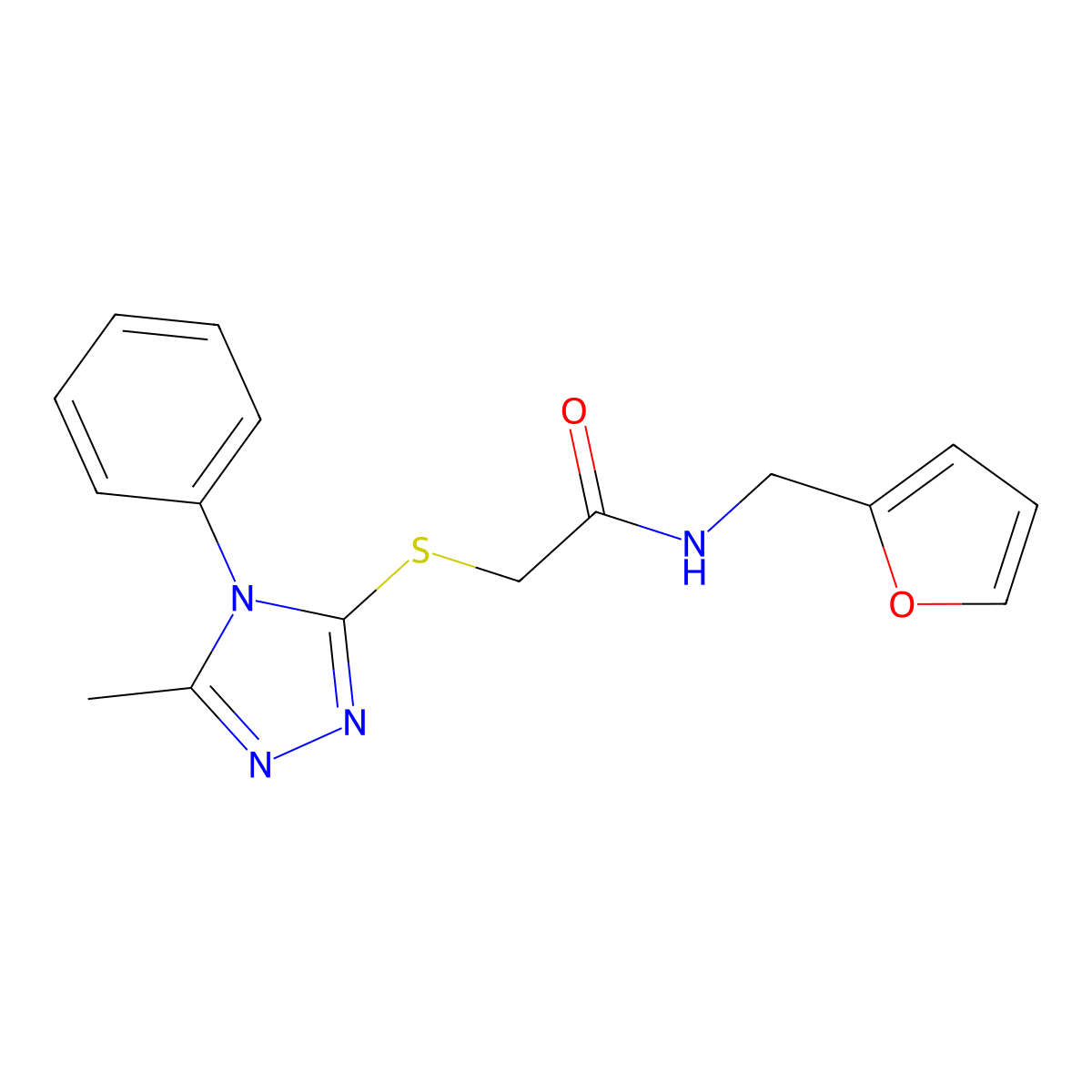 N-(furan-2-ylmethyl)-2-[(5-methyl-4-phenyl-1,2,4-triazol-3-yl)sulfanyl]acetamide molecular structure, CAS 701230-27-5