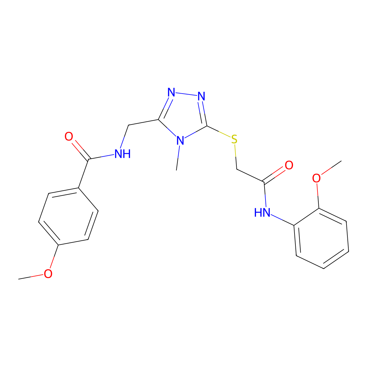 4-methoxy-N-[[5-[2-(2-methoxyanilino)-2-oxoethyl]sulfanyl-4-methyl-1,2,4-triazol-3-yl]methyl]benzamide molecular structure, CAS 701230-31-1