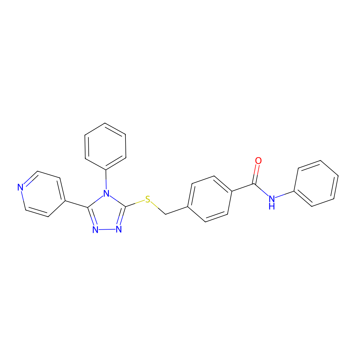 N-phenyl-4-[(4-phenyl-5-pyridin-4-yl-1,2,4-triazol-3-yl)sulfanylmethyl]benzamide molecular structure, CAS 701230-53-7