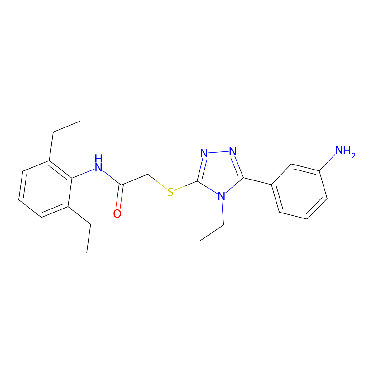 2-[[5-(3-aminophenyl)-4-ethyl-1,2,4-triazol-3-yl]sulfanyl]-N-(2,6-diethylphenyl)acetamide molecular structure, CAS 701230-60-6