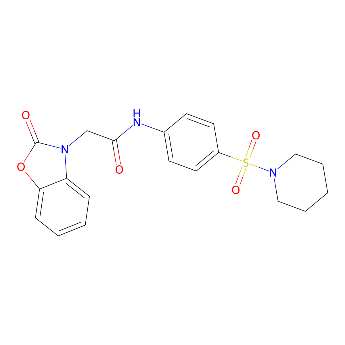 2-(2-oxo-1,3-benzoxazol-3-yl)-N-(4-piperidin-1-ylsulfonylphenyl)acetamide molecular structure, CAS 701231-00-7