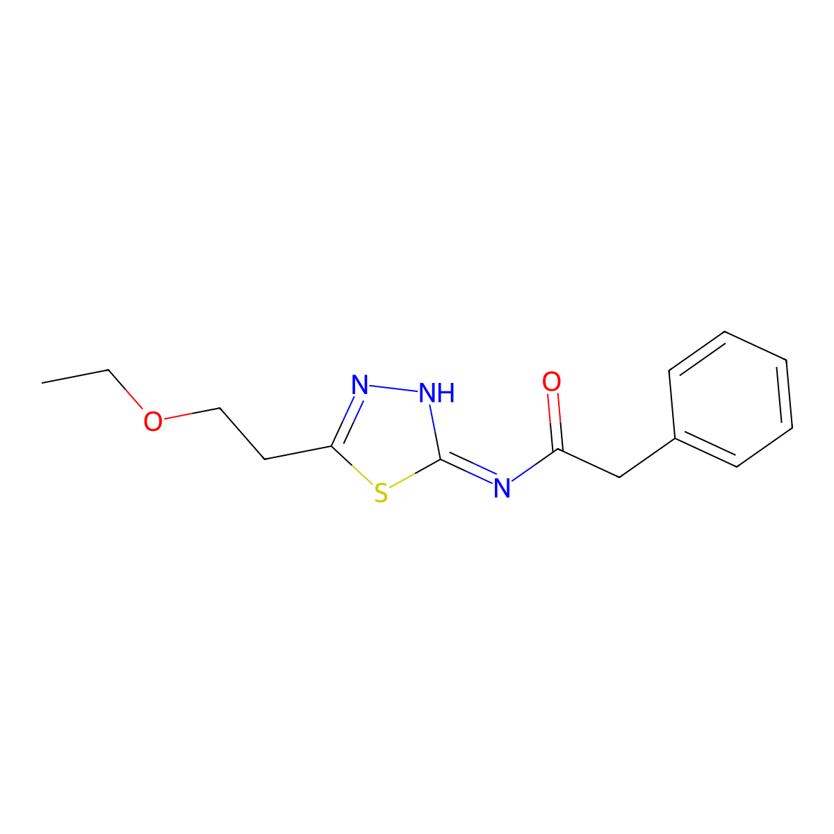 N-[5-(2-ethoxyethyl)-1,3,4-thiadiazol-2-yl]-2-phenylacetamide molecular structure, CAS 701231-01-8