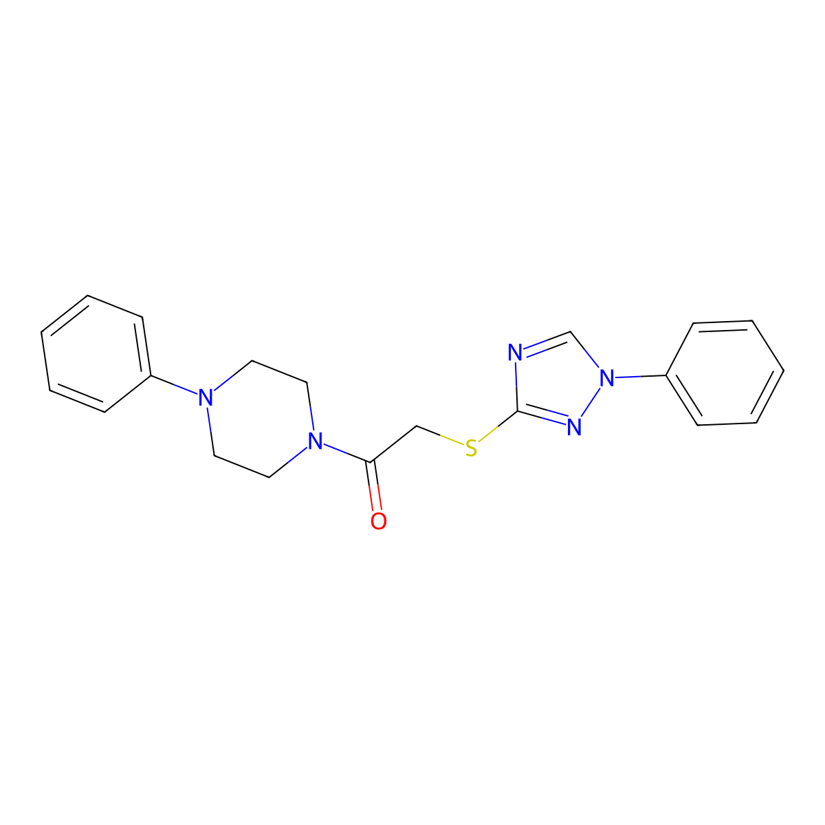 1-(4-Phenylpiperazin-1-yl)-2-[(1-phenyl-1,2,4-triazol-3-yl)sulfanyl]ethanone molecular structure, CAS 701231-14-3
