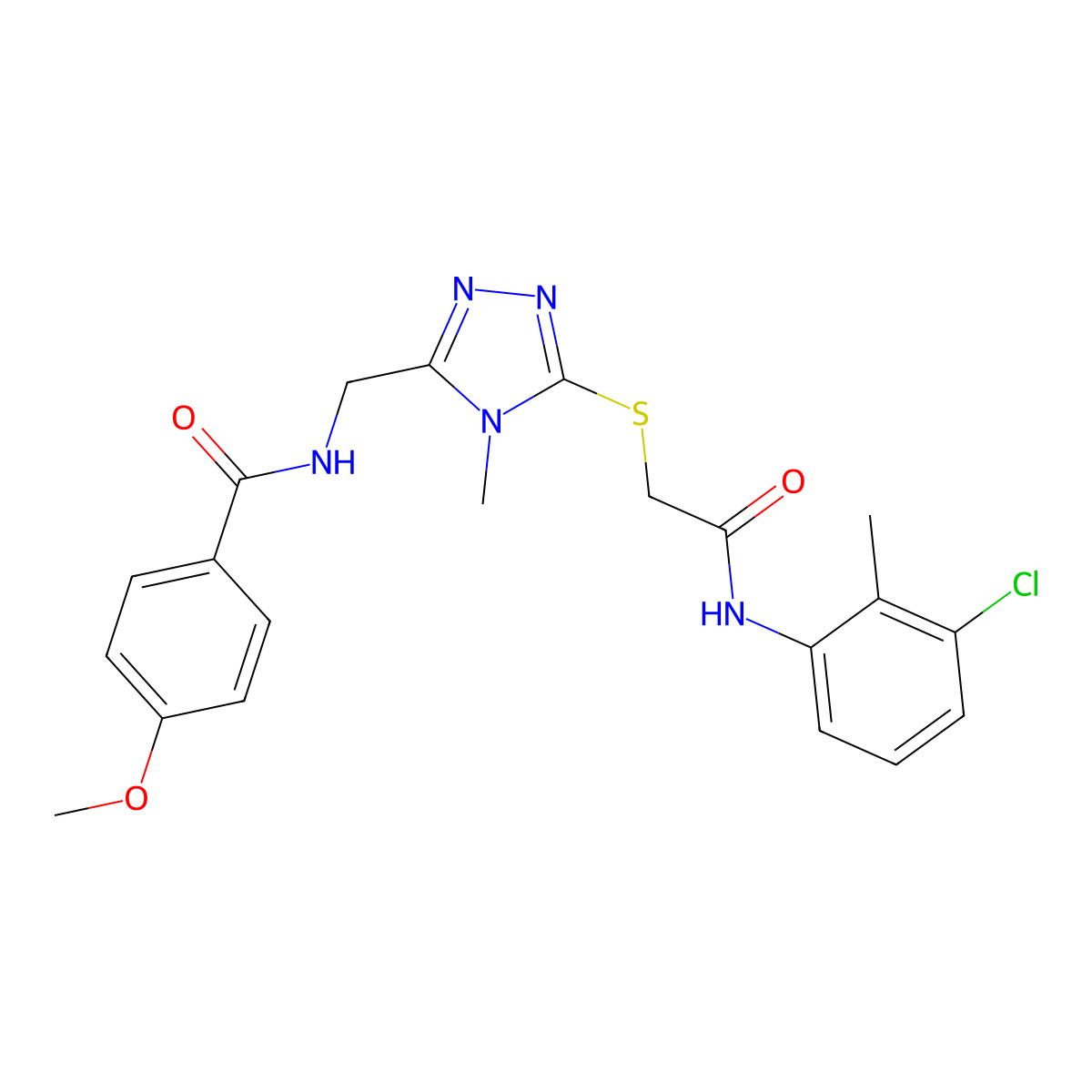N-[[5-[2-(3-chloro-2-methylanilino)-2-oxoethyl]sulfanyl-4-methyl-1,2,4-triazol-3-yl]methyl]-4-methoxybenzamide molecular structure, CAS 701231-18-7