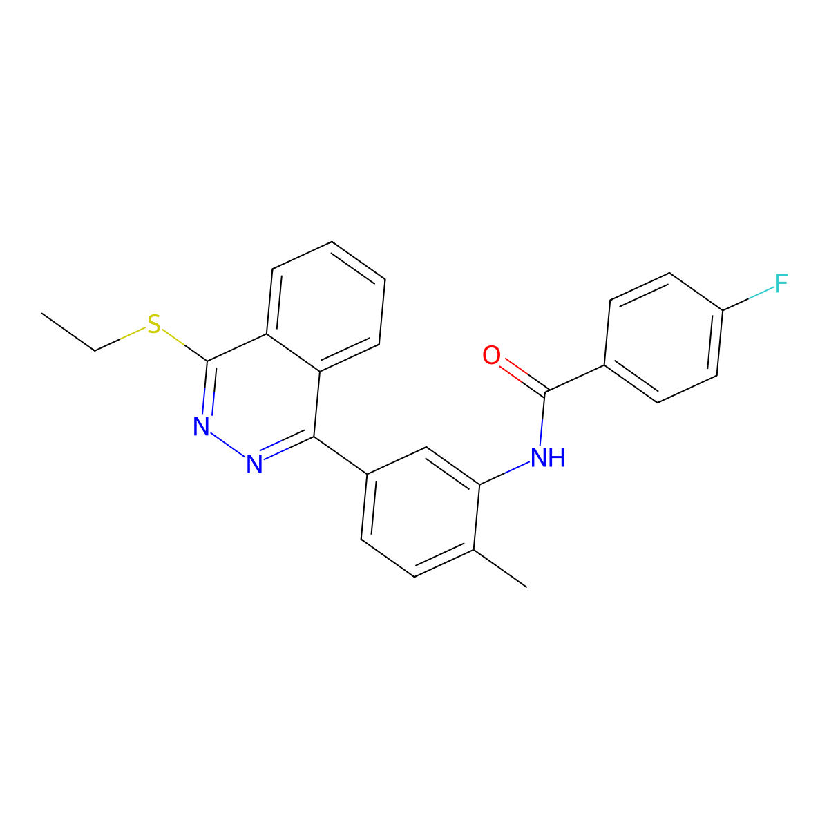 N-[5-(4-ethylsulfanylphthalazin-1-yl)-2-methylphenyl]-4-fluorobenzamide molecular structure, CAS 701231-50-7