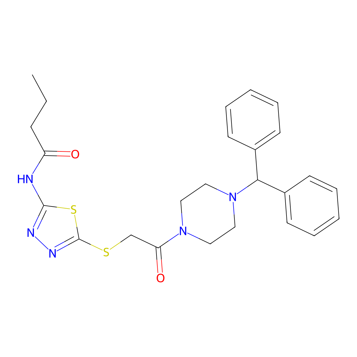 N-[5-({2-[4-(diphenylmethyl)piperazin-1-yl]-2-oxoethyl}sulfanyl)-1,3,4-thiadiazol-2-yl]butanamide molecular structure, CAS 701231-52-9