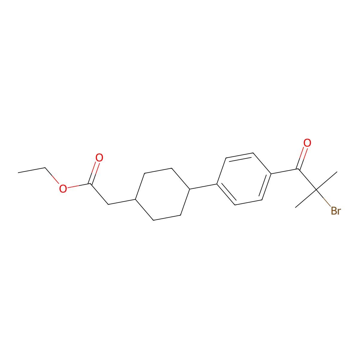 Ethyl 2-(4-(4-(2-bromo-2-methylpropanoyl)-phenyl)cyclohexyl)acetate molecular structure, CAS 701232-18-0
