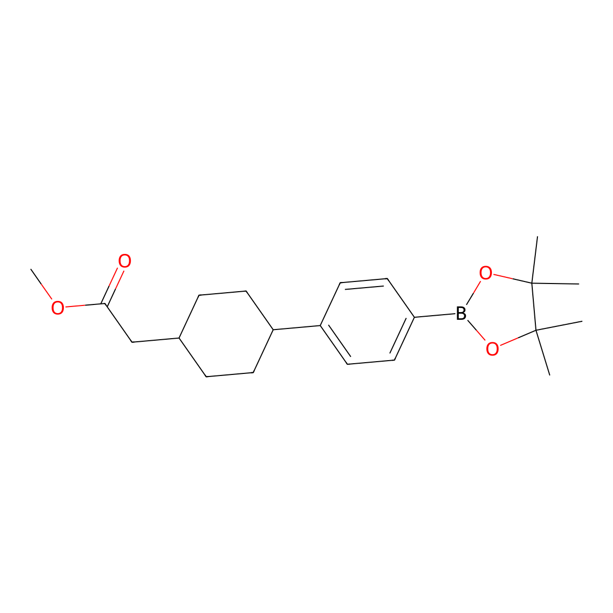 Methyl 2-(trans-4-(4-(4,4,5,5-tetramethyl-1,3,2-dioxaborolan-2-yl)phenyl)cyclohexyl)acetate molecular structure, CAS 701232-69-1