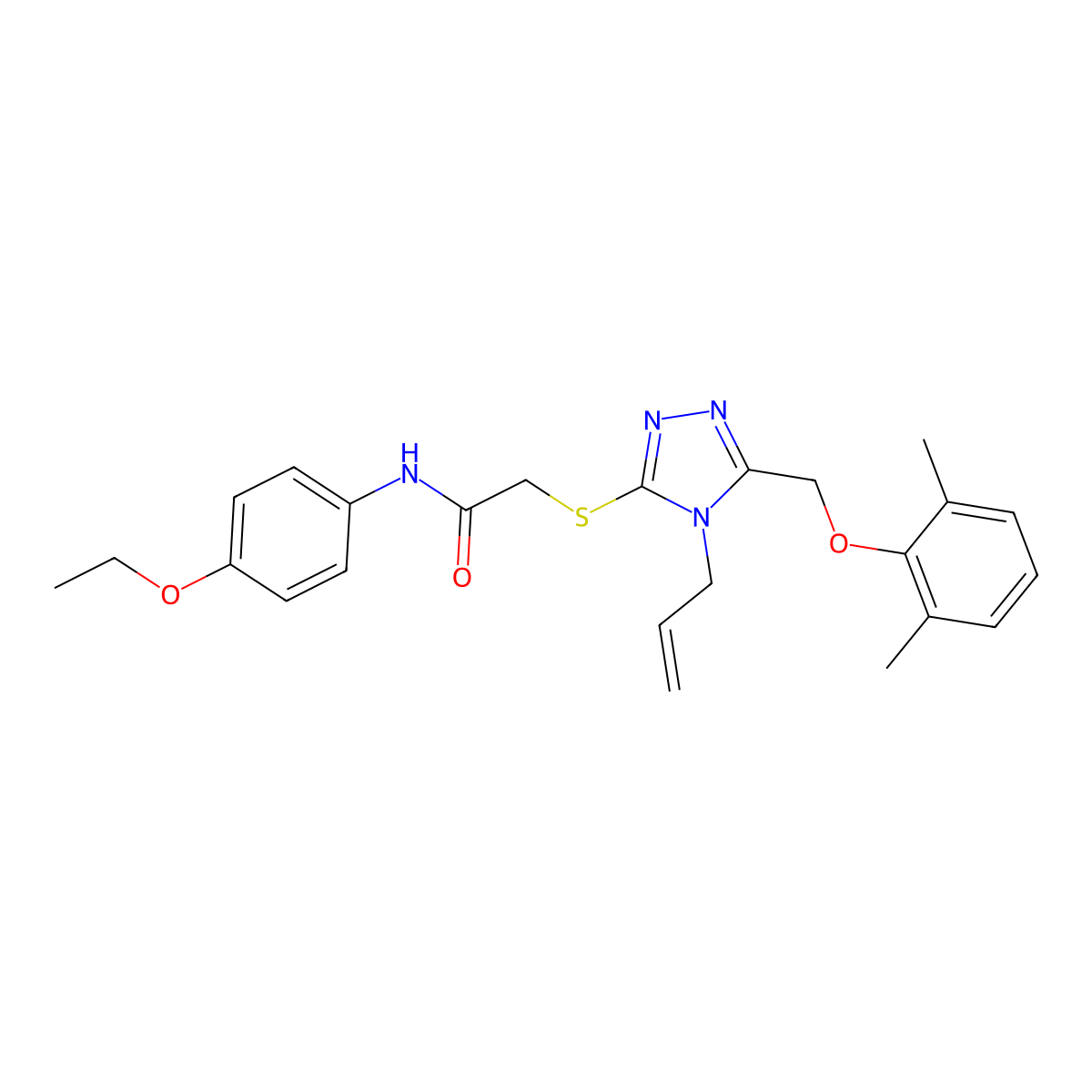2-[[5-[(2,6-dimethylphenoxy)methyl]-4-prop-2-enyl-1,2,4-triazol-3-yl]sulfanyl]-N-(4-ethoxyphenyl)acetamide molecular structure, CAS 701237-38-9